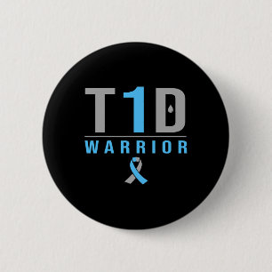 T1d Warrior Blue Grey Ribbon Type 1 Diabetes Aware 2 Inch Round Button