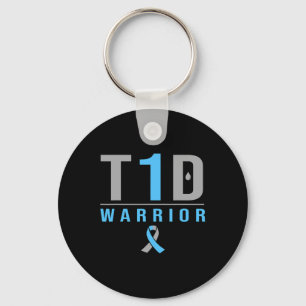 T1d Warrior Blue Grey Ribbon Type 1 Diabetes Aware Keychain