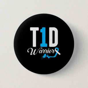 T1d Warrior Blue Ribbon Type One Diabetes Diabetic 2 Inch Round Button