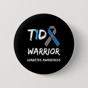 T1d Warrior Type 1 Diabetes Awareness Blue Ribbon  2 Inch Round Button