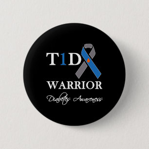 T1D Warrior Type 1 Diabetes Awareness Blue Ribbon  2 Inch Round Button