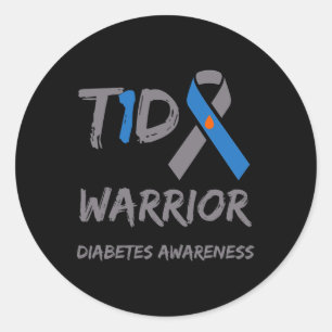 T1D Warrior Type 1 Diabetes Awareness Blue Ribbon  Classic Round Sticker