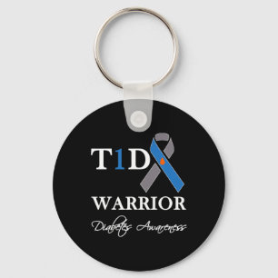 T1d Warrior Type 1 Diabetes Awareness Blue Ribbon Keychain
