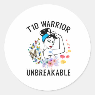 T1D Warrior Woman Type 1 Diabetes Awareness Blue Classic Round Sticker