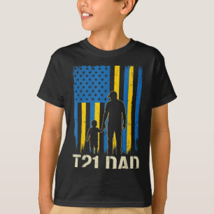 T21 Dad American Flag Silhouette Down Syndrome T-Shirt