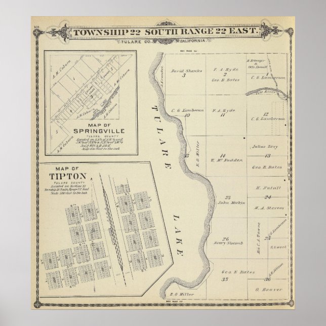 T22S R22E Tulare County Section Map Poster (Front)