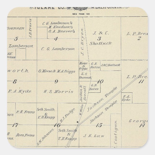 T23S R23E Tulare County Section Map Square Sticker (Front)