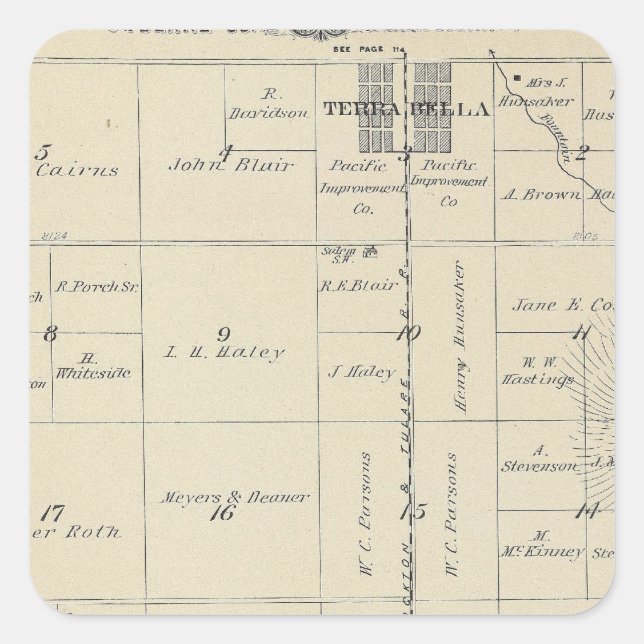 T23S R27E Tulare County Section Map Square Sticker (Front)