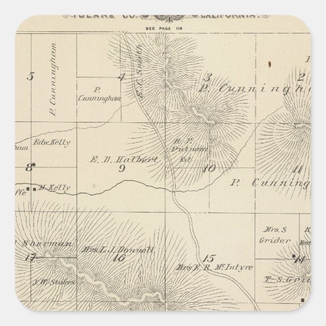 T23S R28E Tulare County Section Map Square Sticker (Front)
