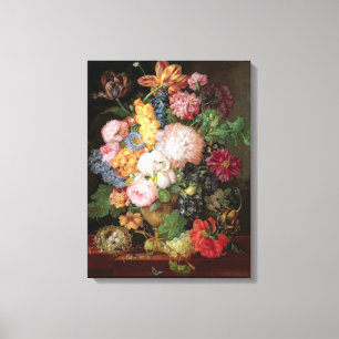 T30763 A Still Life of Flowers and Fruit (panel) Canvas Print