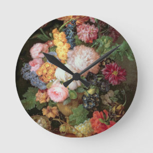 T30763 A Still Life of Flowers and Fruit (panel) Round Clock