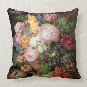 T30763 A Still Life of Flowers and Fruit (panel) Throw Pillow