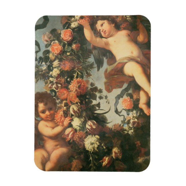 T32714 Two Putti Supporting a Flower Garland Magnet (Vertical)
