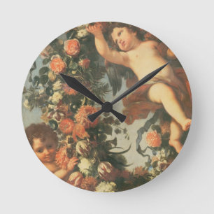 T32714 Two Putti Supporting a Flower Garland Round Clock