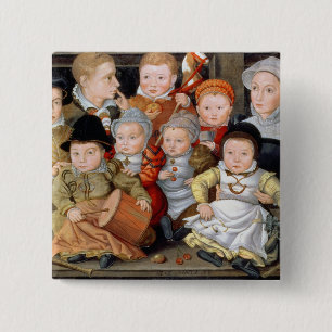 T33337 Portrait of a mother with her eight childre 2 Inch Square Button