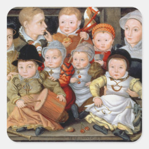 T33337 Portrait of a mother with her eight childre Square Sticker