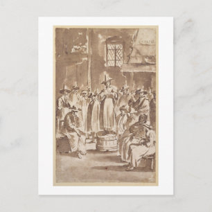 T34029 A Quaker Prayer Meeting (pen & ink on paper Postcard