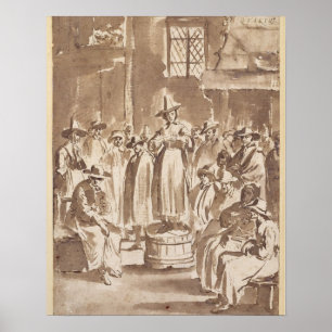 T34029 A Quaker Prayer Meeting (pen & ink on paper Poster