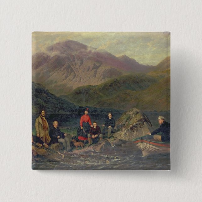 T7833 Fishing at Haweswater 2 Inch Square Button (Front)