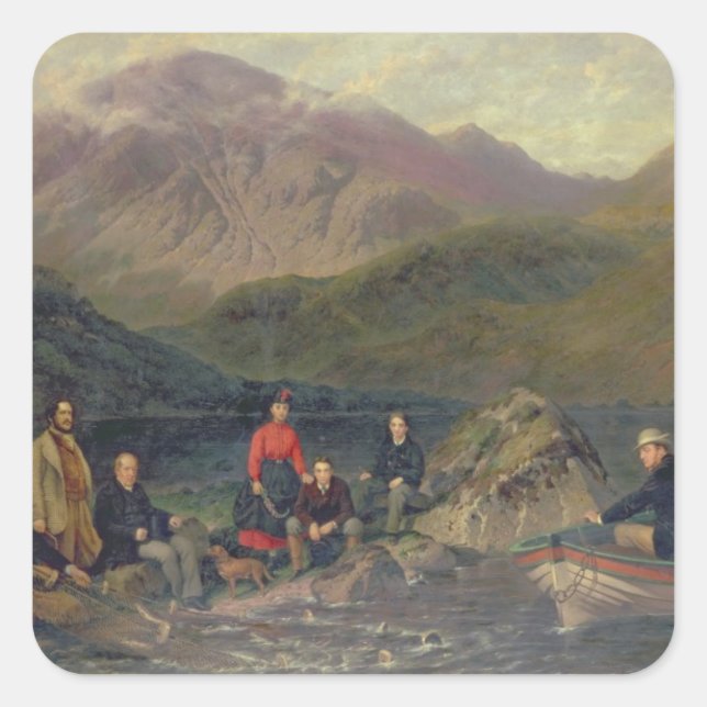 T7833 Fishing at Haweswater Square Sticker (Front)