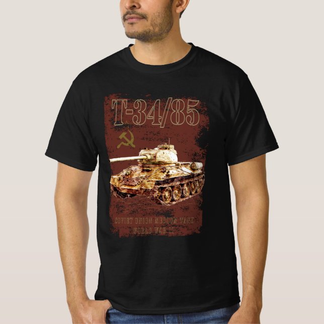 T-34-85 Soviet Union Medium Tank of WWII and Flag (Front)