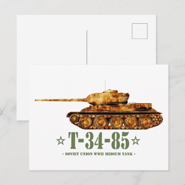 T-34-85 World War Two Soviet Medium Tank WWII Postcard (Front/Back)
