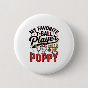 T-Ball Poppy Vintage Engraving Shirt Design_1 2 Inch Round Button