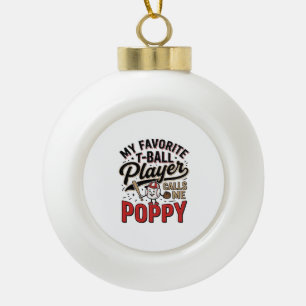 T-Ball Poppy Vintage Engraving Shirt Design_1 Ceramic Ball Christmas Ornament