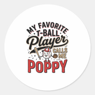 T-Ball Poppy Vintage Engraving Shirt Design_1 Classic Round Sticker