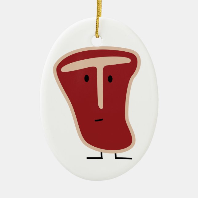 T-bone steak meat protein grilled beef fat bone ceramic ornament (Front)