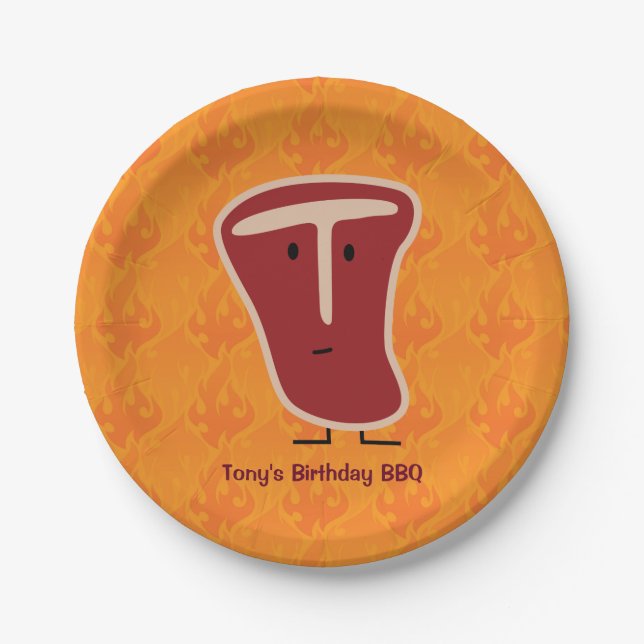 T-bone steak meat protein grilled beef fat bone paper plate (Front)