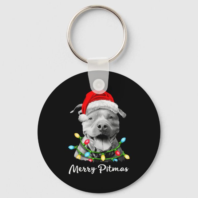 T Bull Santa Christmas Tree Lights Xmas Merry Tmas Keychain (Front)