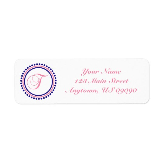 T Dot Circle Mongram Address Label (Pink / Blue)