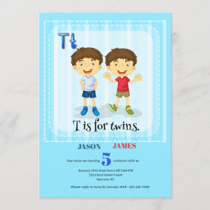 T est pour Twins Boys Birthday Party Invitation