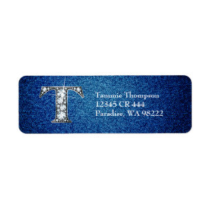 T Faux Diamond on Denim Return Address Label