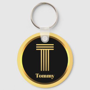T Gold Monogrammed Letter Personalised Keychain