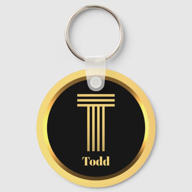 T Gold Monogrammed Letter Personalised Keychain (Front)