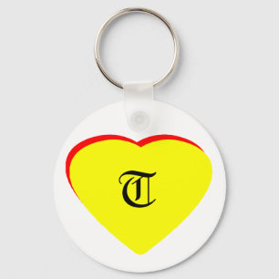 "T" Heart Yellow Red Wedding Invitation The MUSEUM Keychain