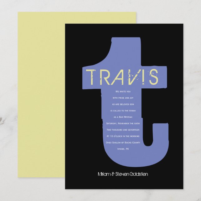 T Initial Collection Bat Bar Mitzvah Invitation (Front/Back)