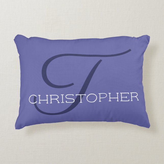 T Initial Elegant Calligraphy Name Chic Very Peri Accent Pillow (Front)