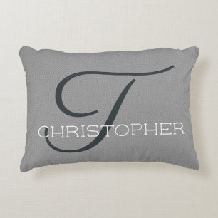 T Initial Personalized Name Black White Grey Accent Pillow