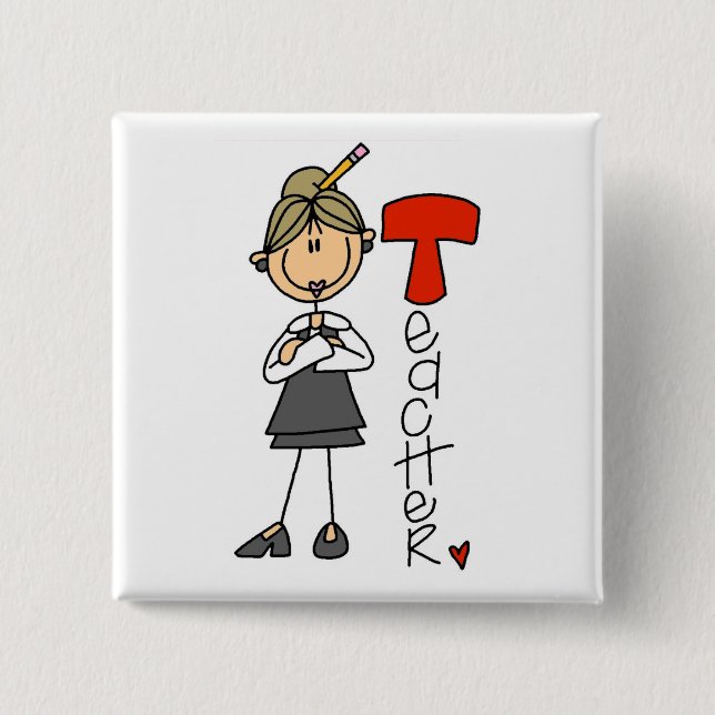 T is for Teacher 2 Inch Square Button (Front)