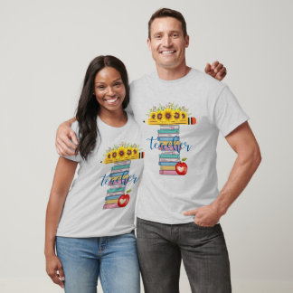 T is for Teacher Floral Pencil Books personalized T-Shirt