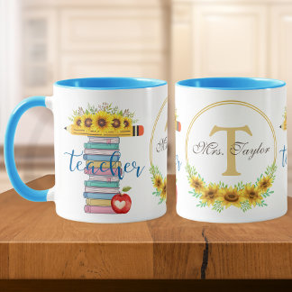 T is for Teacher Floral T Shape Personalized Mug
