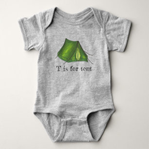 T is for Tent Green Camp Camping Tent Alphabet Baby Bodysuit