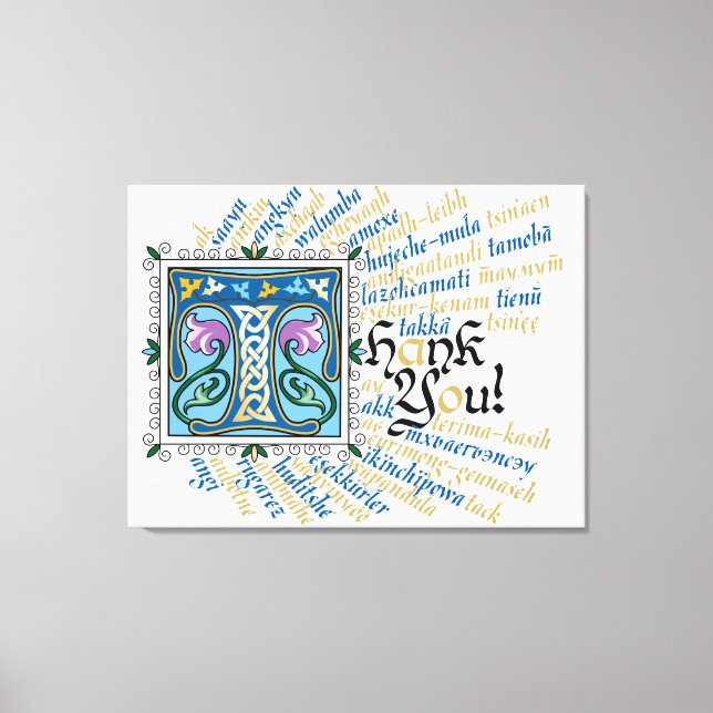 T is for Thank You Canvas Print - Blue & Gold (Front)