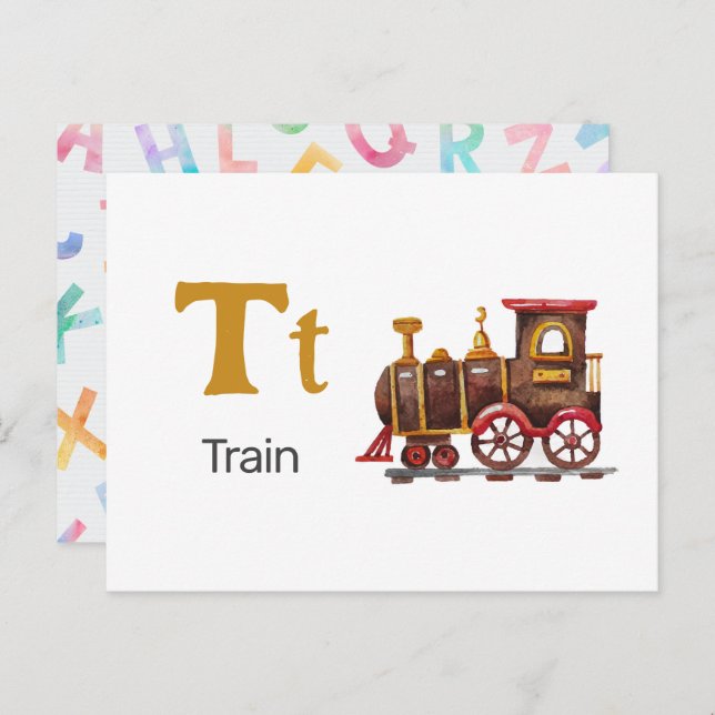 T is for Train - Alphabet Flash Card (Front/Back)
