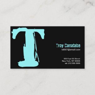 T Letter Alphabet Business Card Blue Black