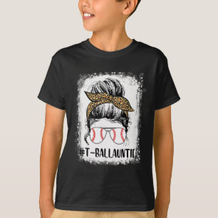 T-ll Auntie Life Messy Bun Leopard Print Softll T-Shirt
