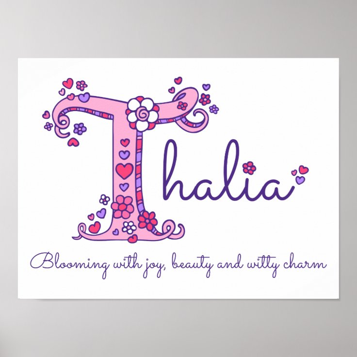 T Monogram Art Thalia Girls Name Meaning Poster Zazzle 